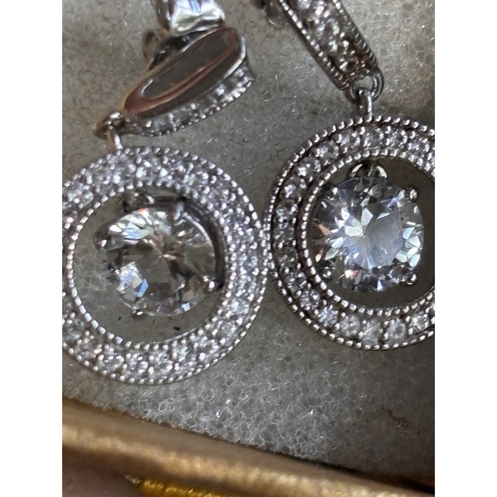 Round Cut White Sapphire Halo Dangle Stud Earrings 925 Sterling Silver